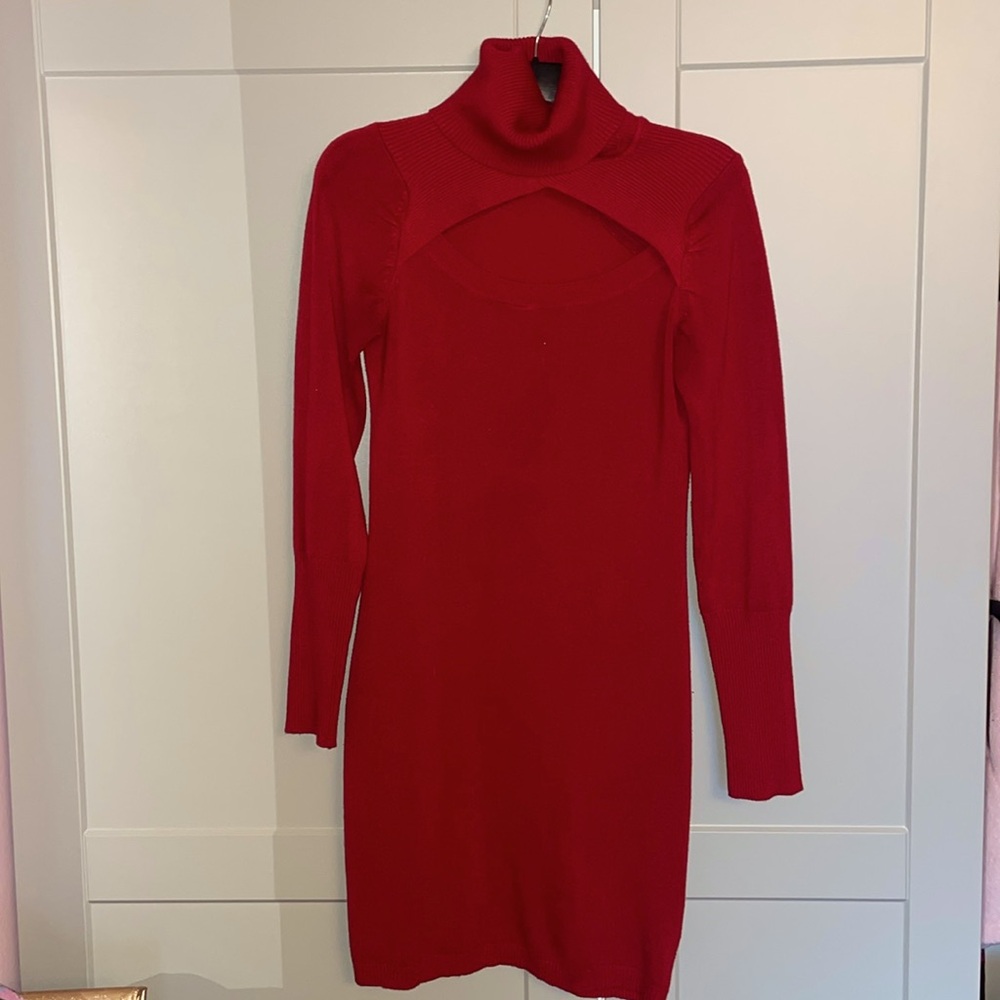 Red Turtleneck Knit Dress